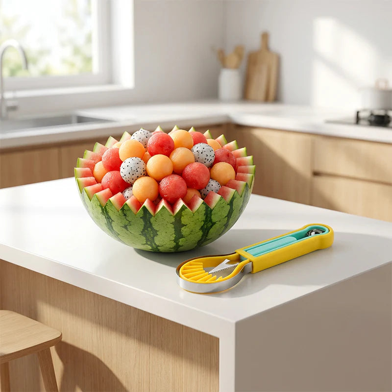 🍉 Posuňte prípravu ovocia na novú úroveň – multifunkčná sada 3 v 1 s lyžičkou na melón a vyrezávacím nožom! ✨