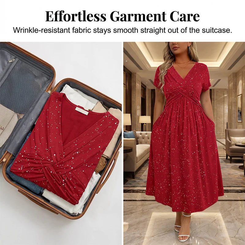 👗Elegantné dámske šaty s výstrihom do V a prekrúteným detailom vpredu