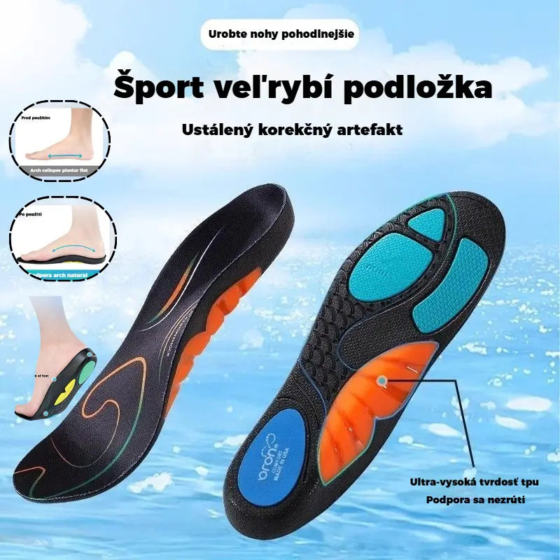 Vložka do topánok s odpruženou podporou klenby a odrazom veľrybieho podošvy
