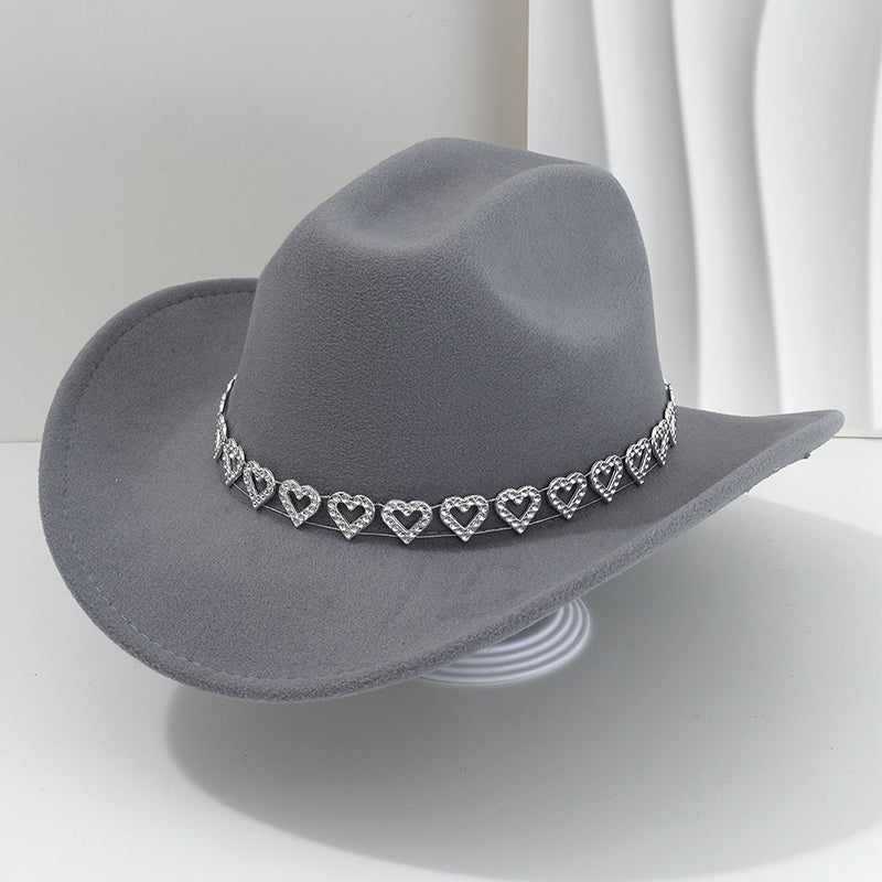 🤠Kovbojský klobúk v západnom štýle s kamienkami a srdiečkami - Ideálny na hudobné festivaly, večierky a fotenie!🎩