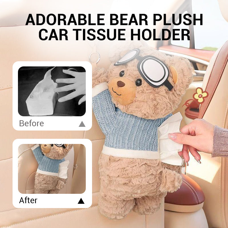 🧸Časovo obmedzená ponuka🚗 Závesná krabička na vreckovky s plyšovým medvedíkom, dvojaké použitie do auta aj do domácnosti