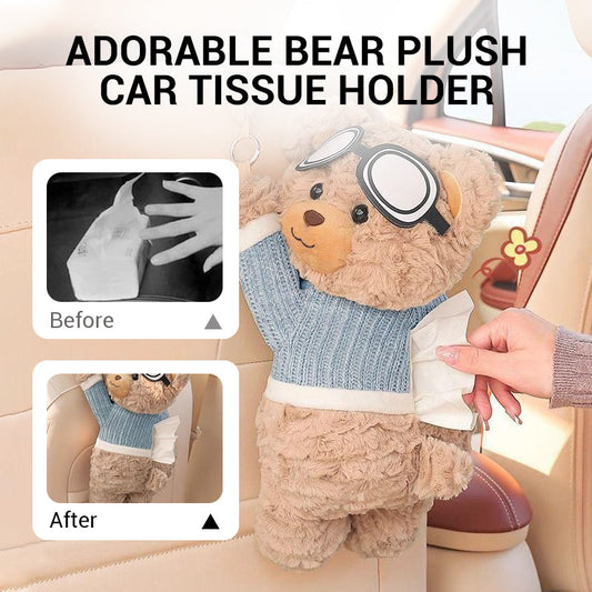 🧸Časovo obmedzená ponuka🚗 Závesná krabička na vreckovky s plyšovým medvedíkom, dvojaké použitie do auta aj do domácnosti