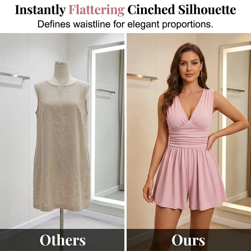 👗Dámske šaty bez rukávov s výstrihom do V a nařaseným pásom