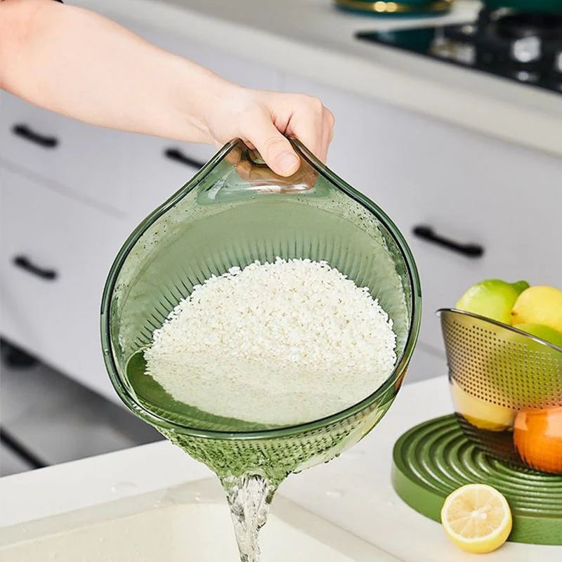 Časovo obmedzená ponuka 🥬🍚 Multifunkčný odtokový kôš na umývanie ryže s rukoväťou, sitko na umývanie zeleniny potravinárskej kvality