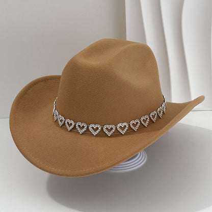 🤠Kovbojský klobúk v západnom štýle s kamienkami a srdiečkami - Ideálny na hudobné festivaly, večierky a fotenie!🎩