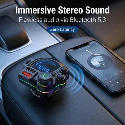🎵Časovno omejen 50 % popust🔋 Avtomobilski FM oddajnik Bluetooth 5.3, brezžični predvajalnik glasbe z dvema priključkoma in hitrim polnjenjem