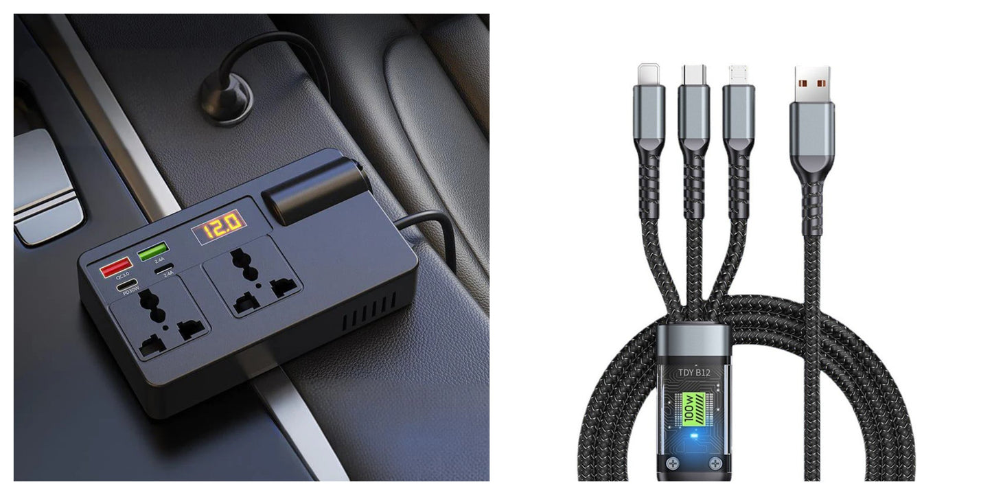 ⚡🔋Prenosný automobilový menič 12 V/24 V na 220 V s digitálnym displejom