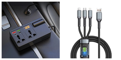 ⚡🔋Prenosný automobilový menič 12 V/24 V na 220 V s digitálnym displejom