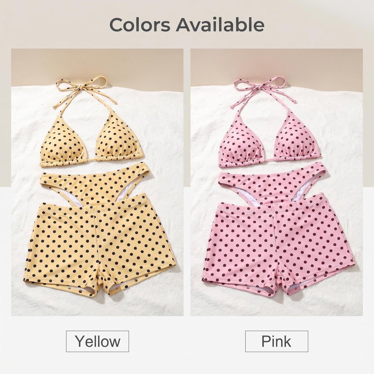 🎀Retro bodkovaná trojdielna plavky｜Nastaviteľný ramienok okolo krku, vysoký pás pre zvýraznenie kriviek🌊