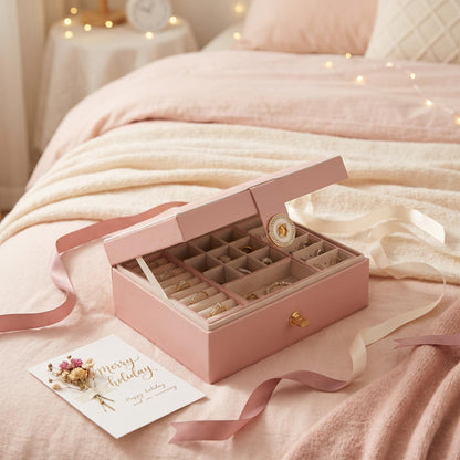 🌸💖Krásna šperkovnica v princeznovskom štýle s viacerými priehradkami, ktoré zabraňujú zamotaniu šperkov. Je to perfektný darček na narodeniny a kolaudačné oslávy.