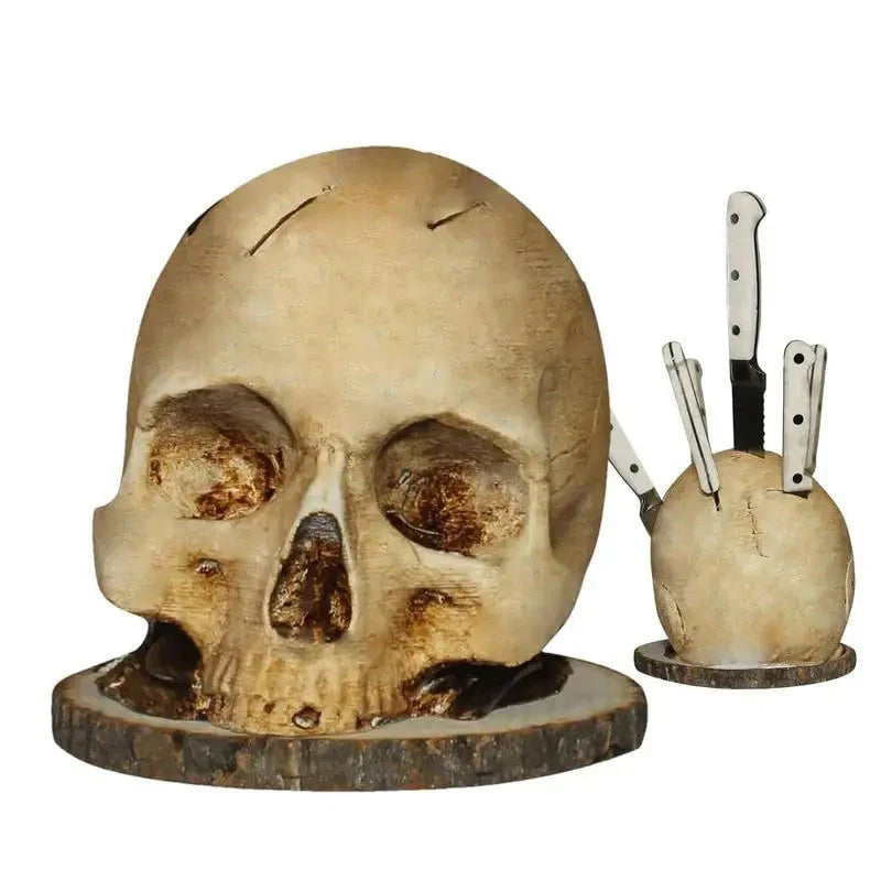💀Časovo obmedzená zľava 50 %🎃 Držiak na nože v tvare lebky zo živice, personalizovaný organizér na kuchynské nože s halloweenskou tematikou