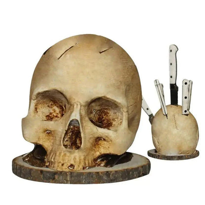 💀Časovo obmedzená zľava 50 %🎃 Držiak na nože v tvare lebky zo živice, personalizovaný organizér na kuchynské nože s halloweenskou tematikou
