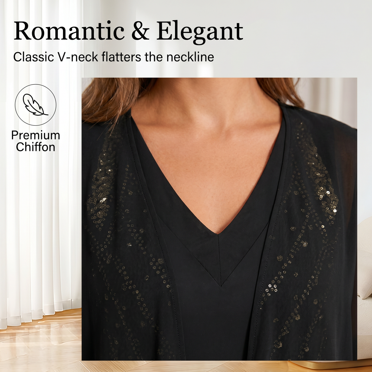 👗Dvojdielna súprava šifónových šiat s výstrihom do V a dlhého kardiganu, priedušná, lichotivá, dostupná vo viacerých veľkostiach, elegantné dámske oblečenie💐🩰