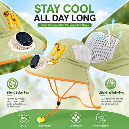 🌞Detský solárny ventilátorový slnečný klobúk｜CPF50+ vonkajší chladivý slnečný klobúk💨