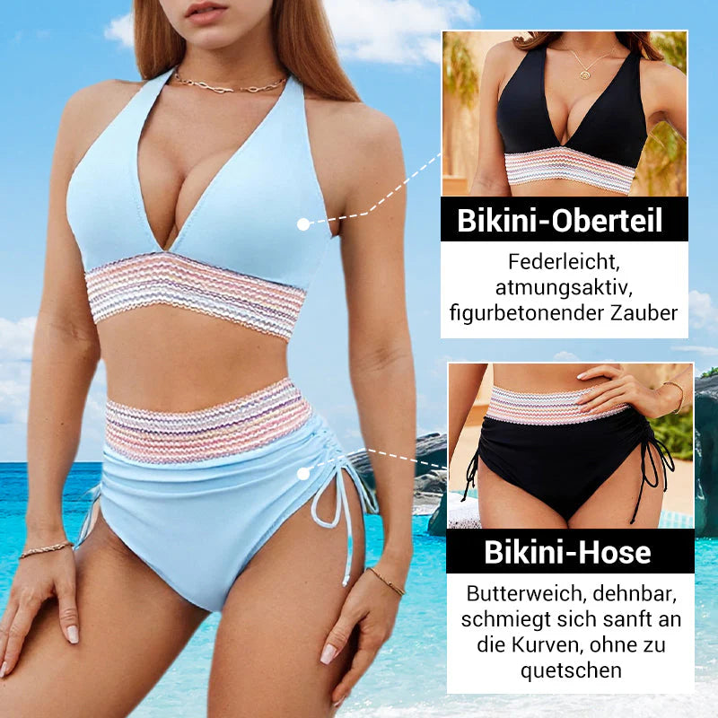 👙Vysoké bikiny s kontrolou brucha a farebným blokovým dizajnom👙