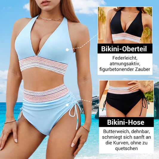 👙Vysoké bikiny s kontrolou brucha a farebným blokovým dizajnom👙