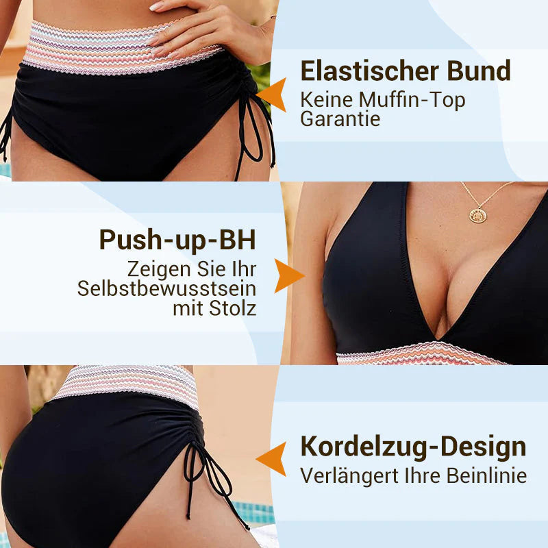 👙Vysoké bikiny s kontrolou brucha a farebným blokovým dizajnom👙