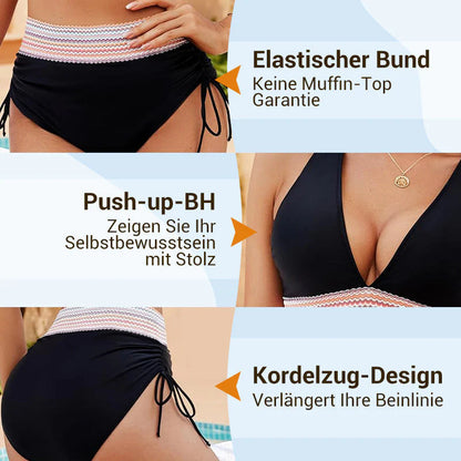 👙Vysoké bikiny s kontrolou brucha a farebným blokovým dizajnom👙