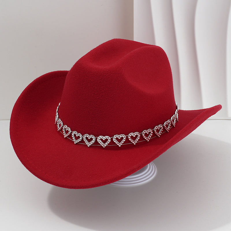 🤠Kovbojský klobúk v západnom štýle s kamienkami a srdiečkami - Ideálny na hudobné festivaly, večierky a fotenie!🎩