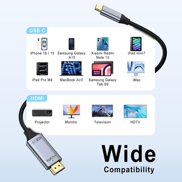 Časovo obmedzená 50% zľava 🔌Projekčný kábel USB-C na HDMI HD, 4K 60Hz, nevyhnutnosť pre kancelárske prezentácie 📺
