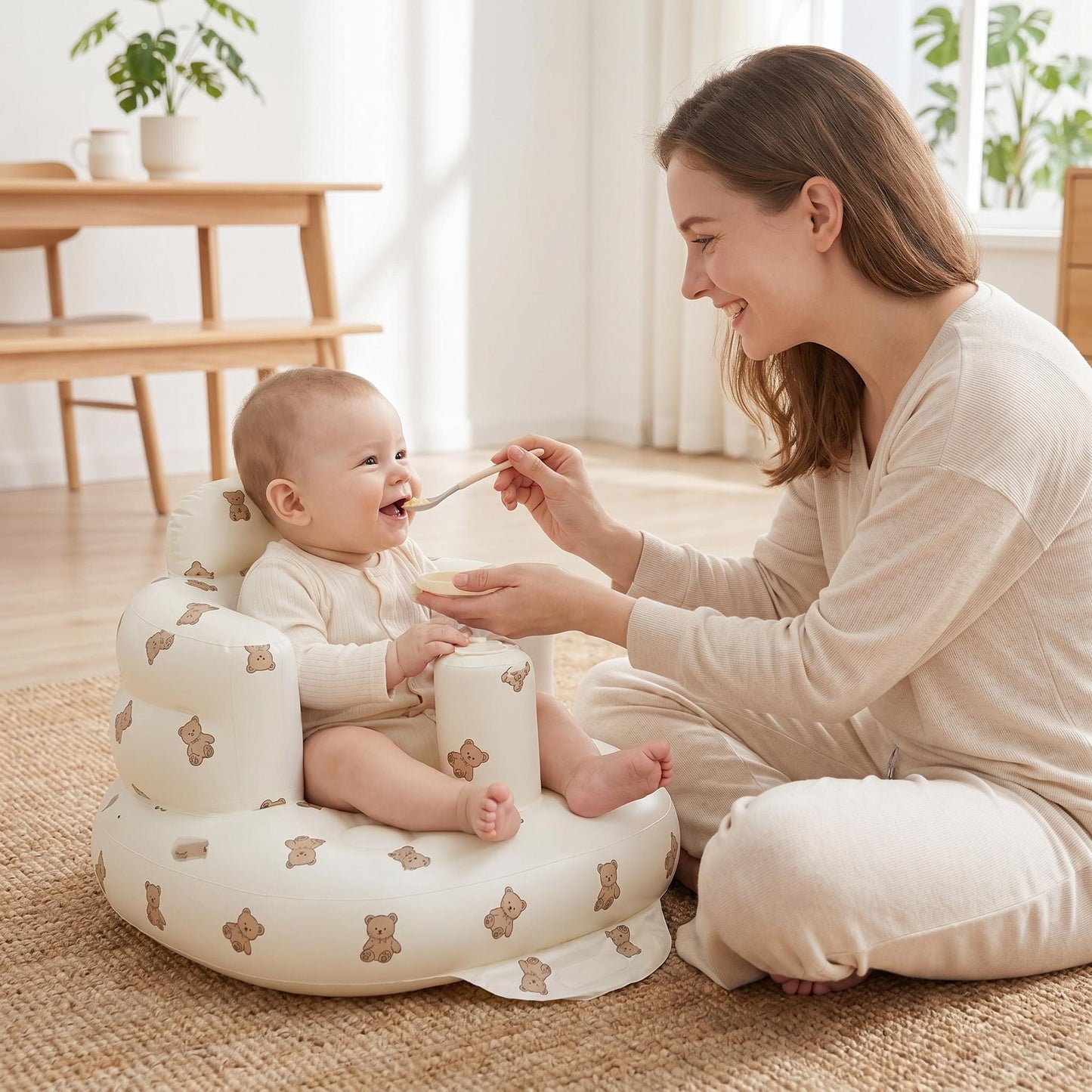 Časovo obmedzená 50% zľava 🛁 Nafukovacia detská sedačka s motívom medvedíka, multifunkčná prenosná stolička na kŕmenie a kúpanie 👶