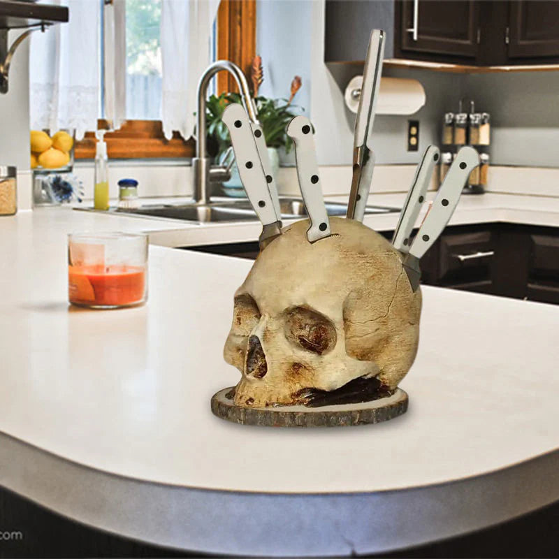 💀Časovo obmedzená zľava 50 %🎃 Držiak na nože v tvare lebky zo živice, personalizovaný organizér na kuchynské nože s halloweenskou tematikou