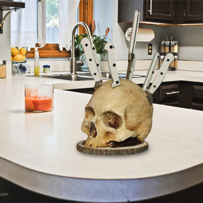 💀Časovo obmedzená zľava 50 %🎃 Držiak na nože v tvare lebky zo živice, personalizovaný organizér na kuchynské nože s halloweenskou tematikou