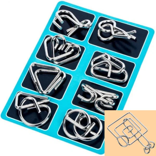 🧠🔠Kovový puzzle prsteň, osemdielna modrá verzia, hlavolamy