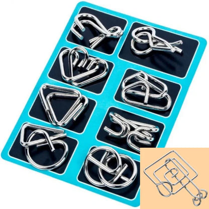 🧠🔠Kovový puzzle prsteň, osemdielna modrá verzia, hlavolamy