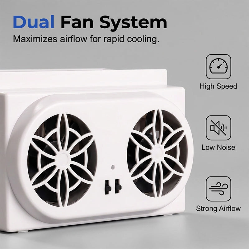 ☀️Solárne napájaný ventilátor do auta｜Dvojitá turbína s vysokým prúdením vzduchu pre automatické chladenie a vetranie pri parkovaní🌬️