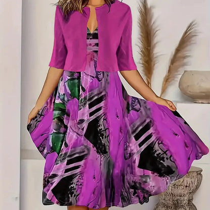 🔥Obmedzená ponuka: 50 % zľava💎👗Dvojdielna dámska súprava – krátky kardigán a bezrukávové šaty, elegantné a rafinované😍