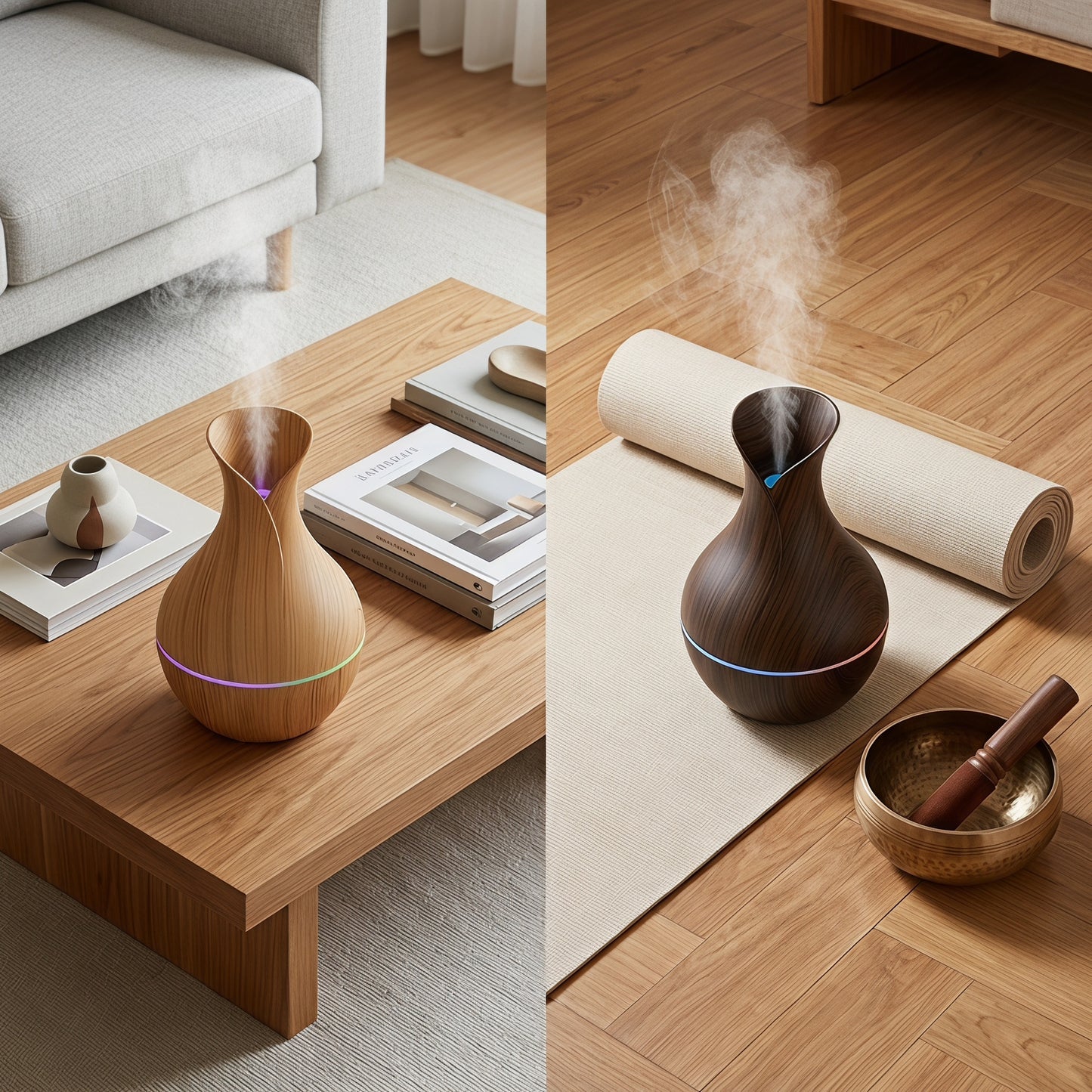 Časovo obmedzená ponuka 🪵 Ultrazvukový aroma difuzér s motívom dreva, zvlhčovač vzduchu 2 v 1 a ambientné svetlo 💨