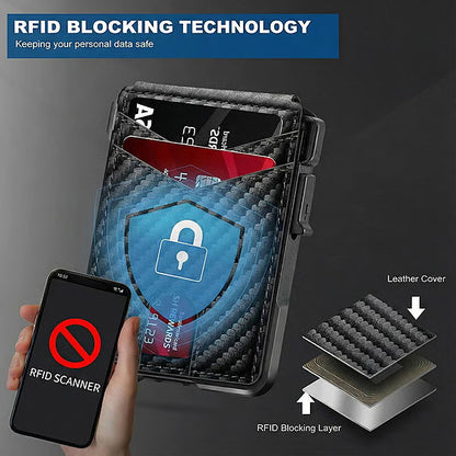 ⚡Časovno omejen 50 % popust🛡️ Samodejni etui za kartice iz karbonskih vlaken, ultra tanek etui za osebne izkaznice z RFID zaščito pred krajo