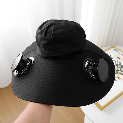 🌬️ 🌞Solárne napájaný slnečný klobúk s dvojitým ventilátorom｜Chladiaci vonkajší slnečný klobúk s dvojitým napájaním cez USB⛱️