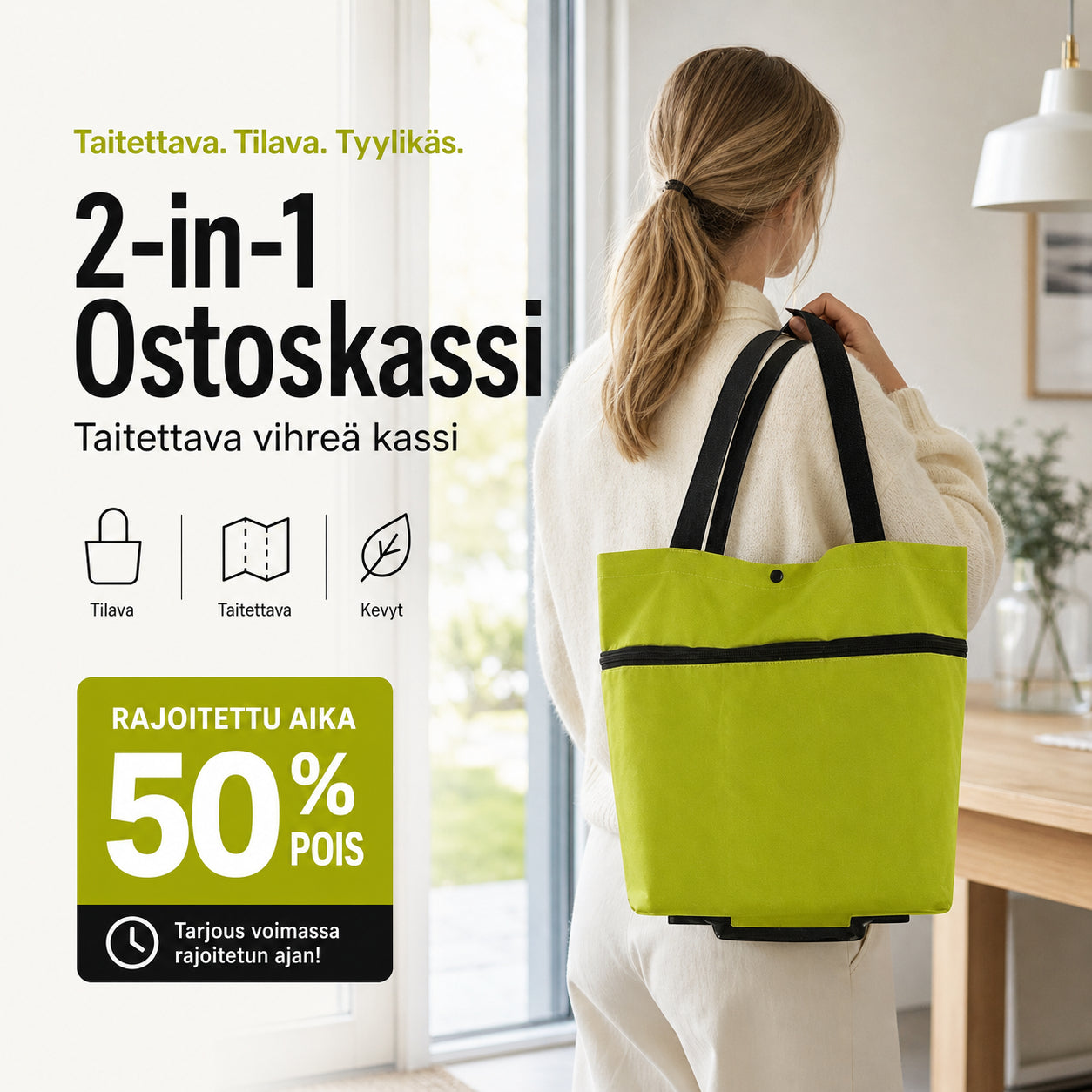 🛒Časno omejen 50 % popust⚙️ Zložljiva nakupovalna torba na kolesih 2 v 1, vsestransko nakupovalno orodje, ki ga lahko nosite ročno ali vlečete s seboj.