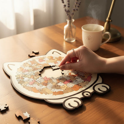 🎅135dielne drevené puzzle v tvare mačky vo farbách Morandiho