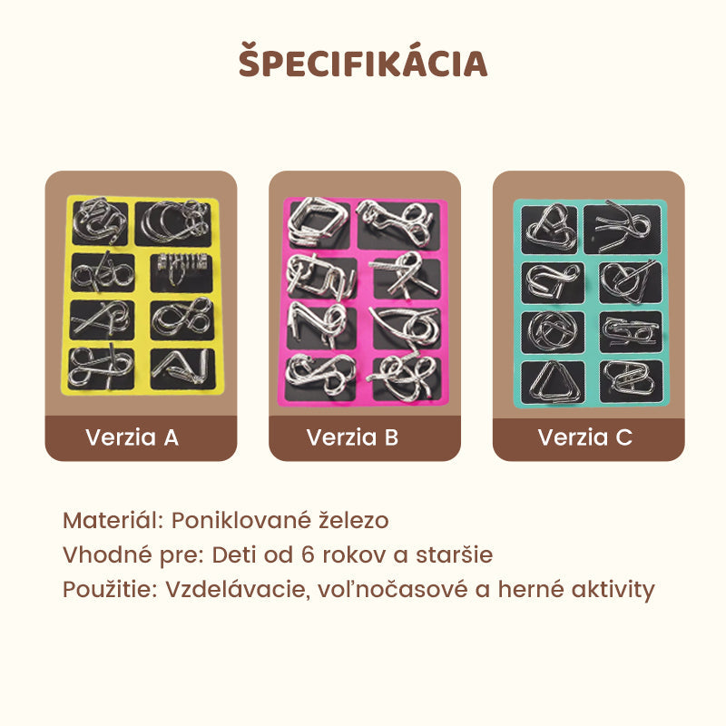 🧠🔠Kovový puzzle prsteň, osemdielna modrá verzia, hlavolamy