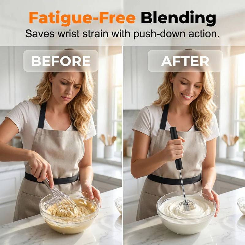 🍰⚡ Poloautomatický ručný šľahač z nehrdzavejúcej ocele –🥄 Konštrukcia s tlačidlovým ovládaním, ktorá za pár minút pripraví dokonalú penu 🥛