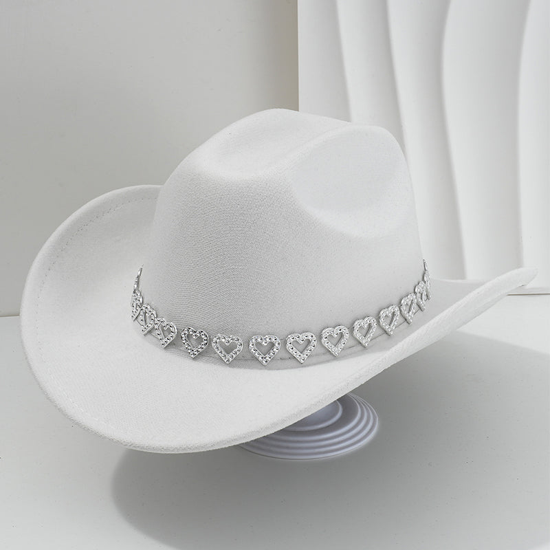 🤠Kovbojský klobúk v západnom štýle s kamienkami a srdiečkami - Ideálny na hudobné festivaly, večierky a fotenie!🎩