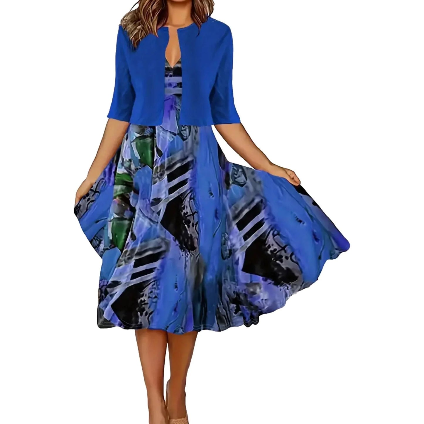 🔥Obmedzená ponuka: 50 % zľava💎👗Dvojdielna dámska súprava – krátky kardigán a bezrukávové šaty, elegantné a rafinované😍