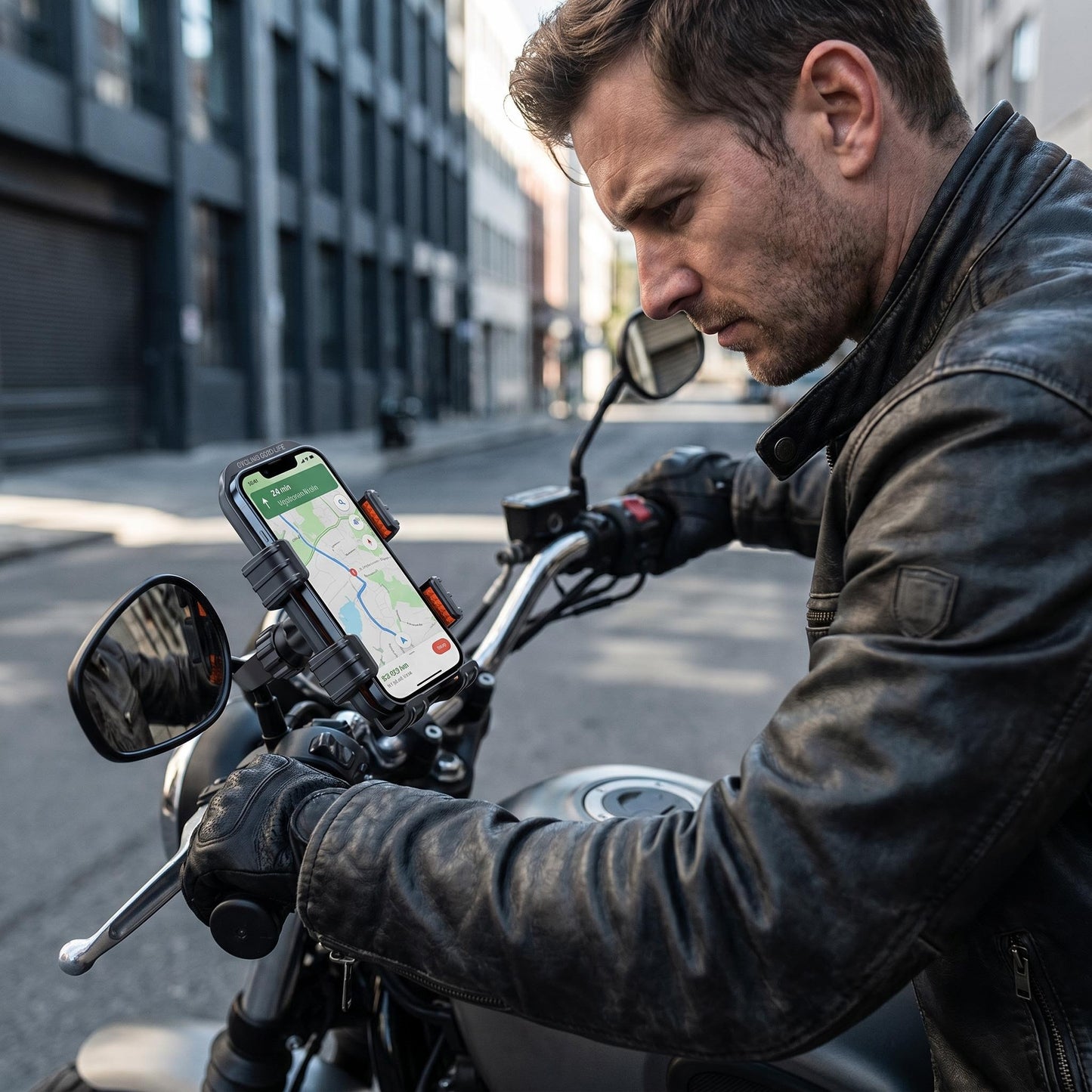 🛵Držiak na telefón na bicykel s tlmením nárazov｜Zdvihnutie a stiahnutie jednou rukou za jednu sekundu, nepoškodí šošovku telefónu na hrboľatých cestách✨