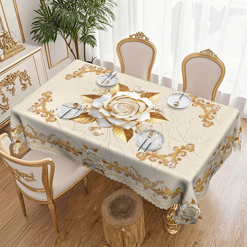 ✨Časno omejen 50 % popust🍽️Vodoodporen prt z reliefnim vzorcem rožnatega zlata, luksuzen prt za domačo večerjo, odporen na madeže
