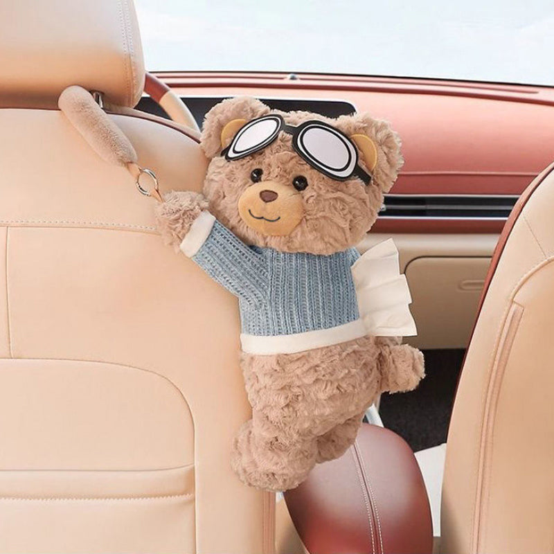 🧸Časovo obmedzená ponuka🚗 Závesná krabička na vreckovky s plyšovým medvedíkom, dvojaké použitie do auta aj do domácnosti