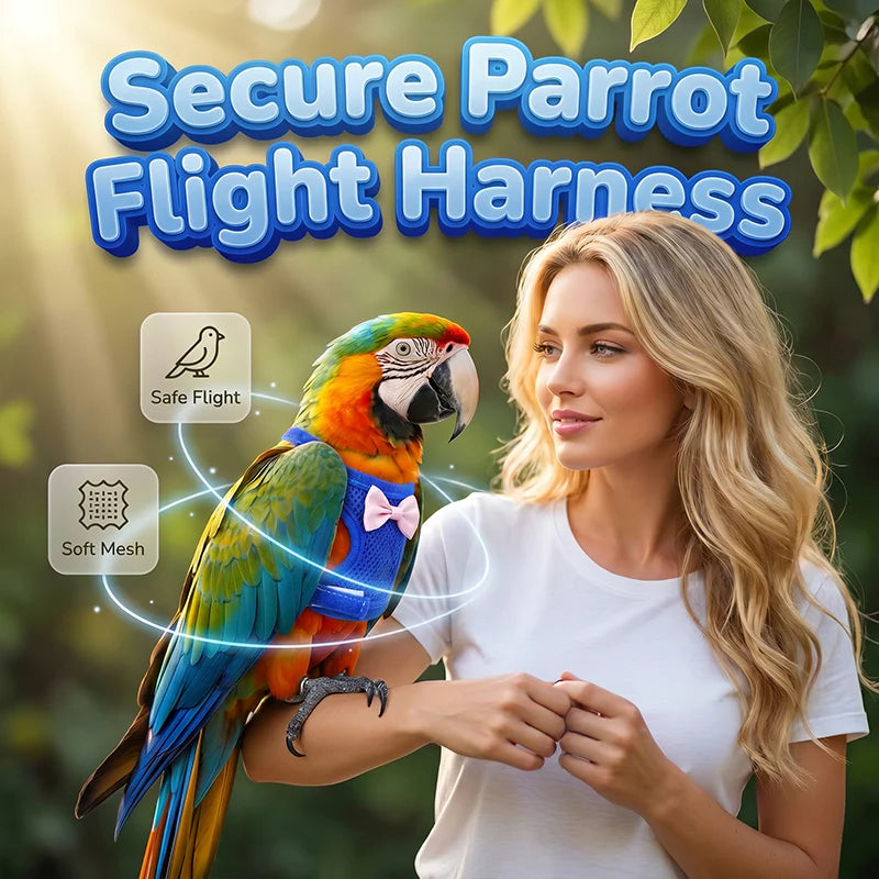 🦜Vodítko na papagáje | Vonkajšie venčenie vtákov, zabraňuje strate, priedušný hrudný a chrbtový popruh🌳💨