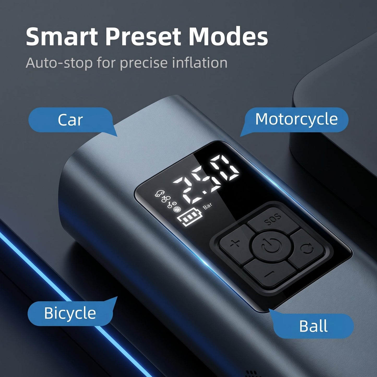 🚗Inteligentné káblové vzduchové čerpadlo do auta｜Prednastavený tlak v pneumatikách, automatické zastavenie, núdzové vzduchové čerpadlo🛡️🔦