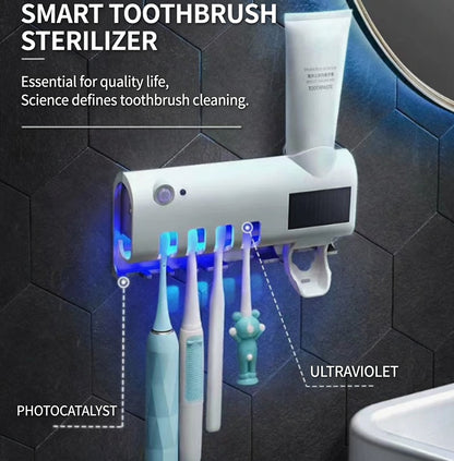 🦷Inteligentný sterilizátor zubných kefiek 4 v 1 | UV antibakteriálny senzor, automatické dávkovanie zubnej pasty, nástenný úložný priestor ✨