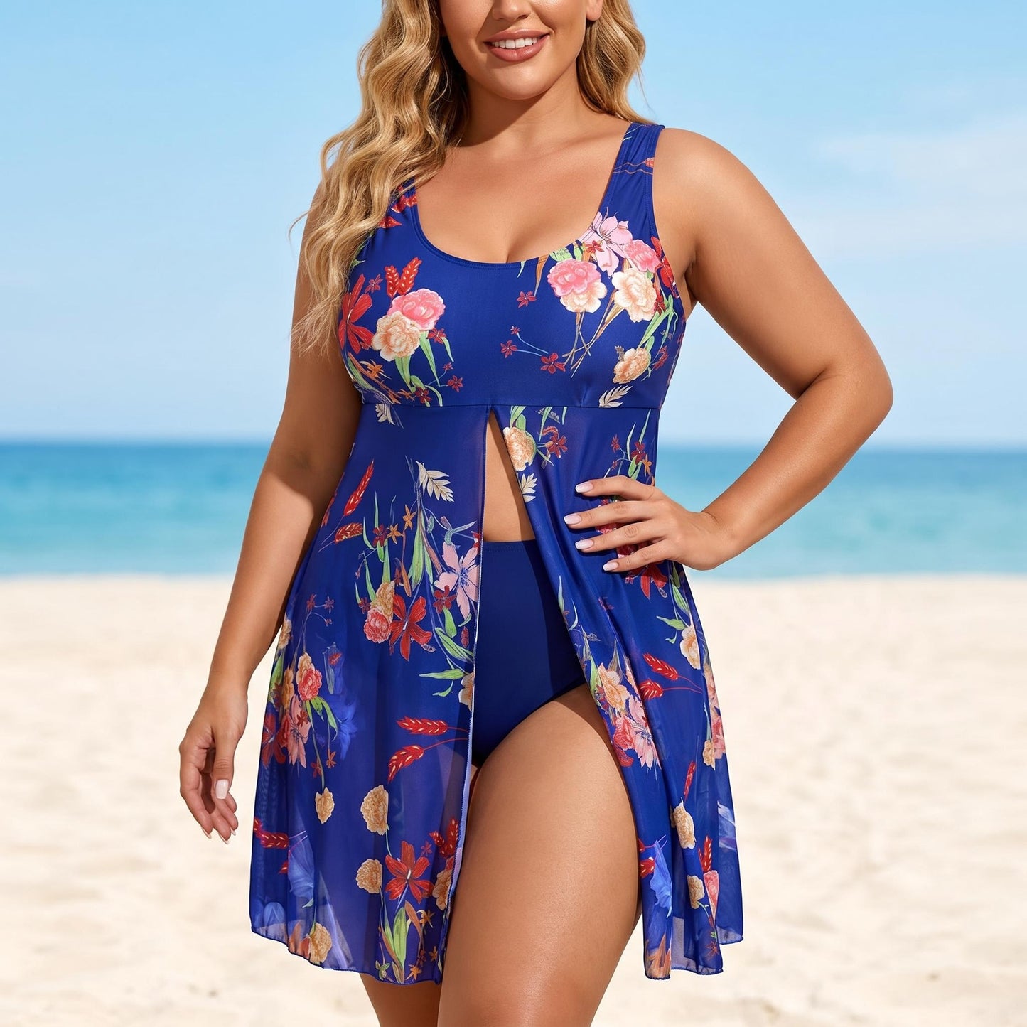 🌼50% zľava💧 Jednodielne plavky s kvetinovou potlačou, plus size, lichotivé a zoštíhľujúce, ideálne na dovolenku.