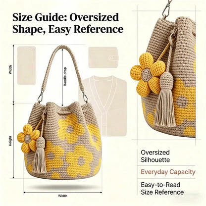 Časovno omejen 50 % popust 🧶 Ročno izdelana kvačkana torba z motivom sončnic, vsestranska poletna boemska torba za počitnice 🌻