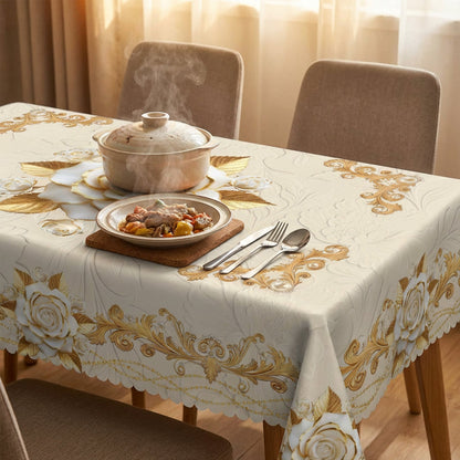 ✨Časno omejen 50 % popust🍽️Vodoodporen prt z reliefnim vzorcem rožnatega zlata, luksuzen prt za domačo večerjo, odporen na madeže