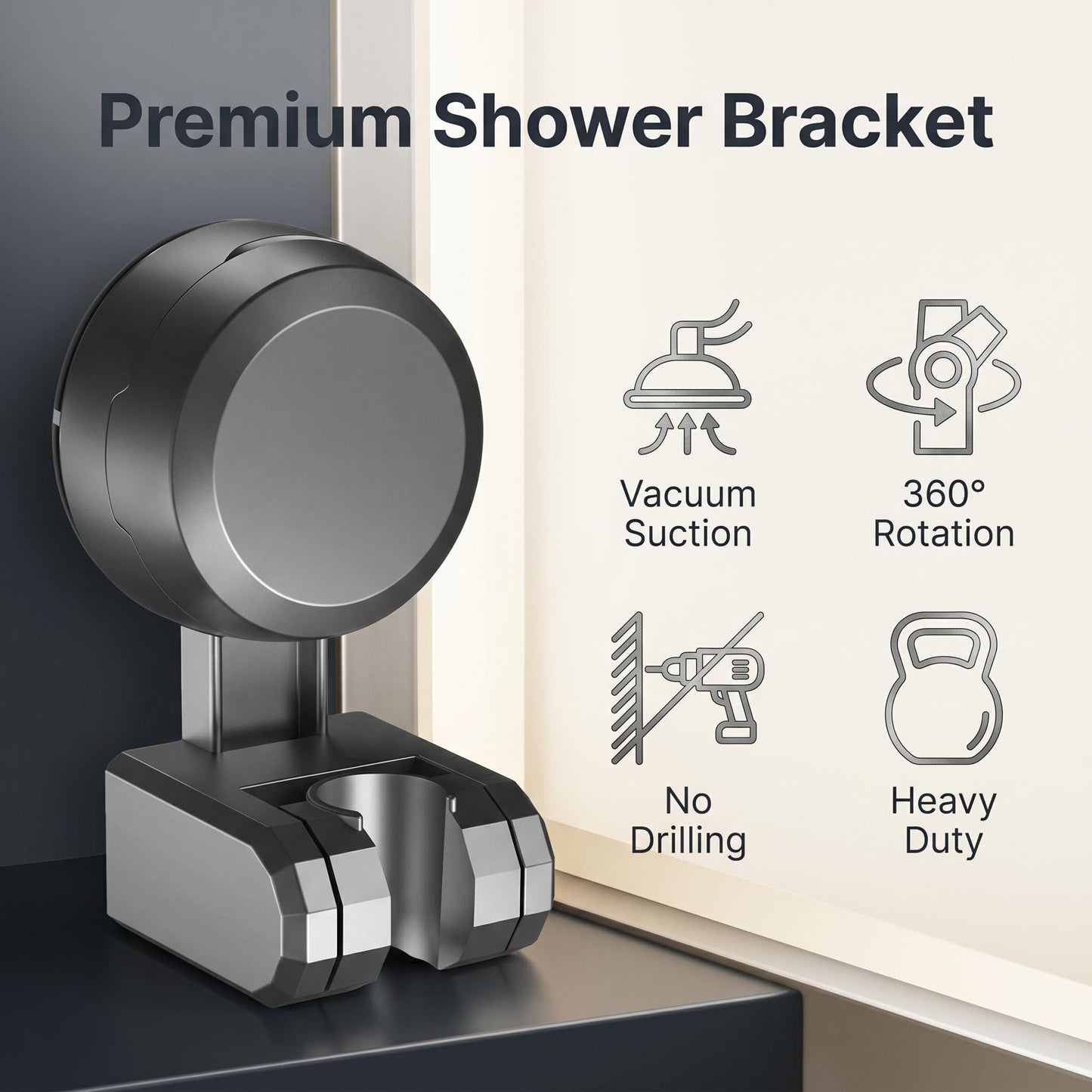 🚿Držiak na sprchovú hlavicu bez vŕtania ｜360° otočná sprchová prísavka🌟